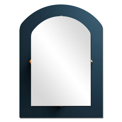 Retro Diamond Geometry in Blue And Gold I - Geometric Asymmetrical Large Wall Mirror, Blue Arch Decorative Mirror, Printed Metal Art