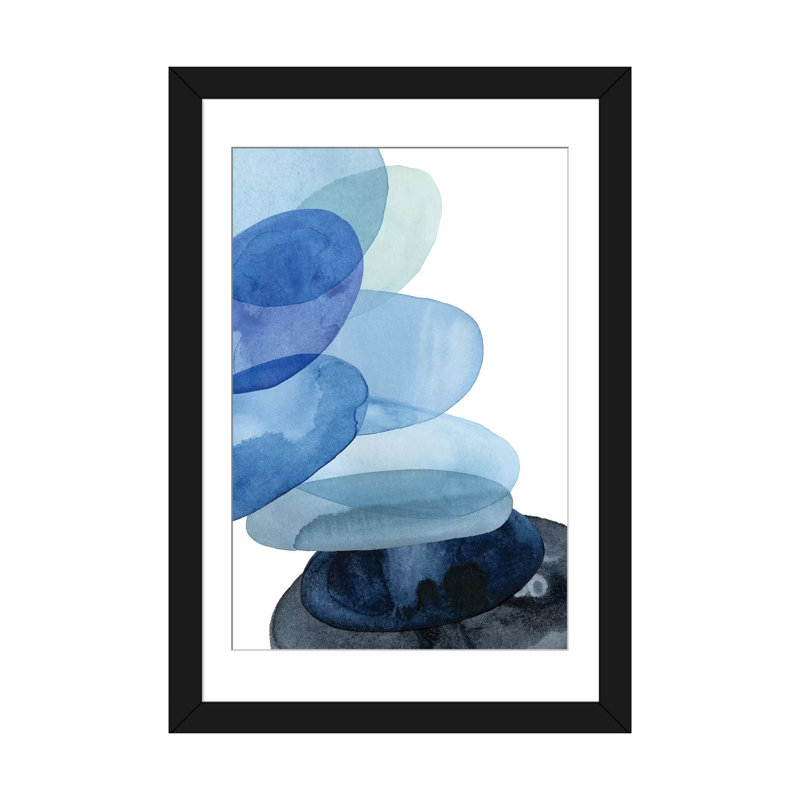 «River Worn Pebbles II», impression sur toile, H 24 po x l 16 po x P 1 po, Papier beaux-arts encadré noir, Blanc