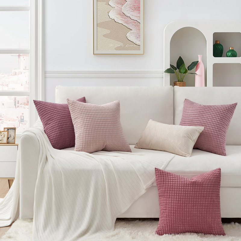 Blush and Rose Corduroy Square Throw Pillow Set of 4