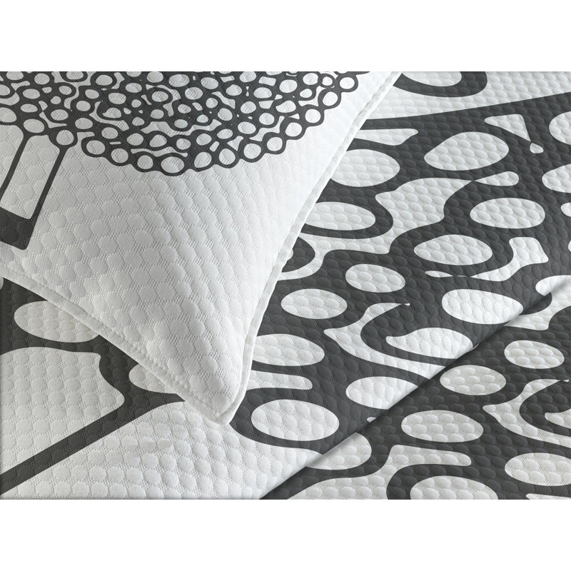 Advit Black/White Microfiber Bedspread Set, 220 x 264 cm Bedspread - 2 Shams
