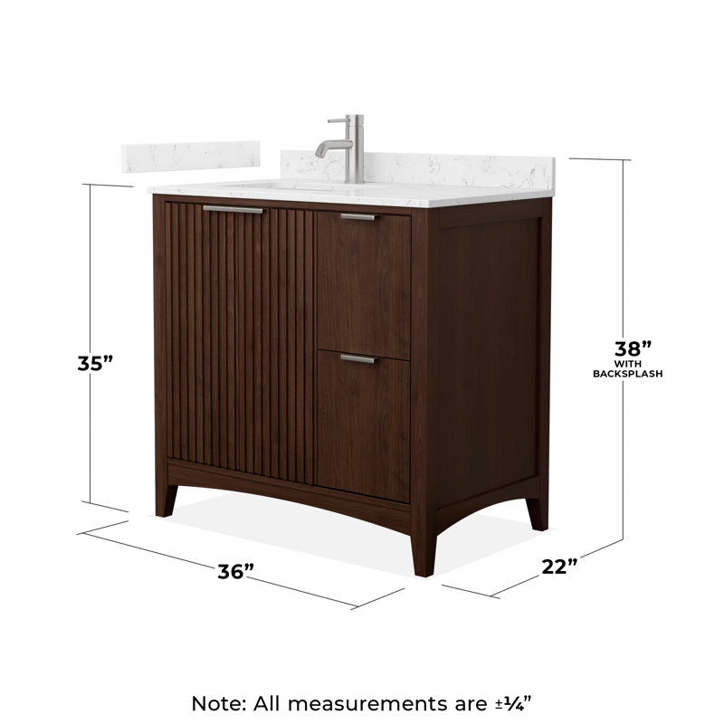 Palmilla 36" Freestanding Single Bathroom Vanity with Cultured Marble Top, Brown, Matte Black, Carrara Cultured Marble