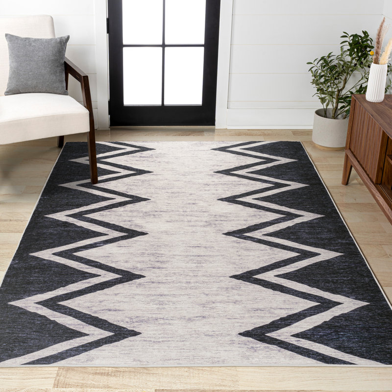 Tapis ivoire / bleu marine Bonnes Modern, Rectangle 5 pi 3 po x 8 pi