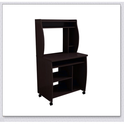 Versatile Microwave And Computer Cart With Hutch, Shelves, Spice Rack, And Locking Castors In Espresso Finish