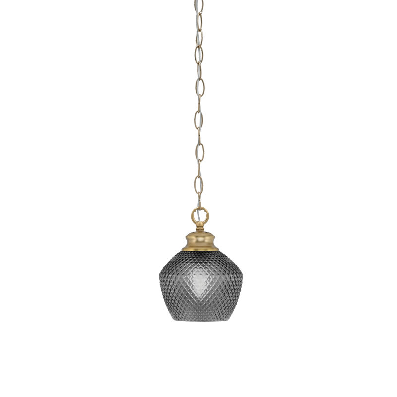 Luminaire suspendu Quapaw Zola avec verre texturé fumé 6 po, Laiton New Age