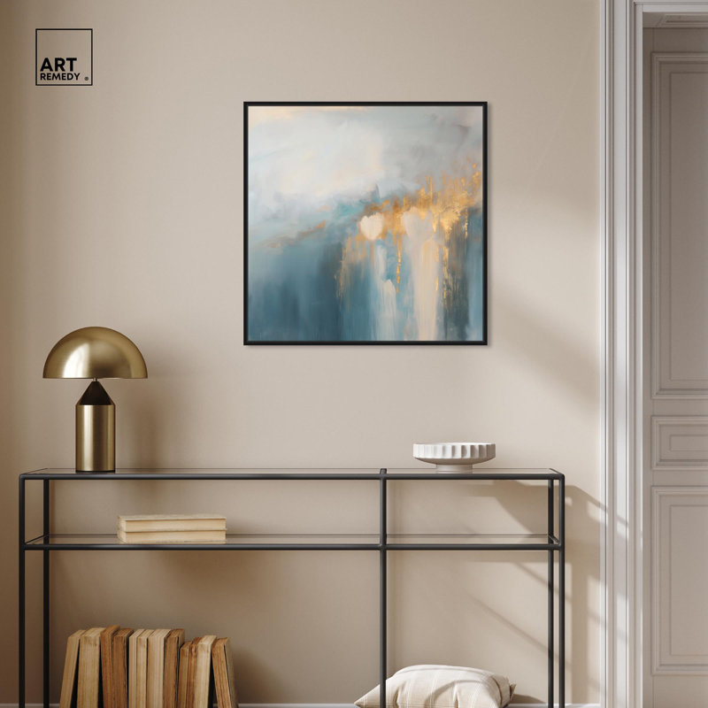 Art Remedy, toile abstraite bleue délavée Glimpse of Heaven II, H 12 po x l 12 po, Structure noire