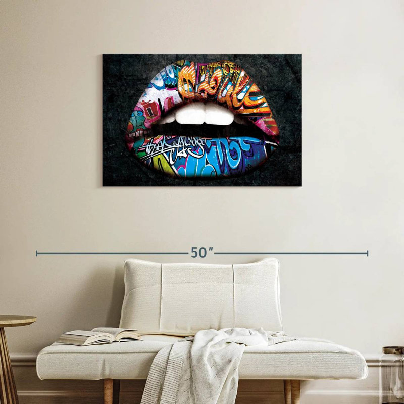 Grunge Rainbow Lips Canvas Print, 24" H x 36" W x 1.25" D
