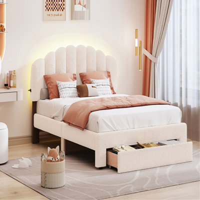 Lit plateforme tapissier avec tiroir Teddy