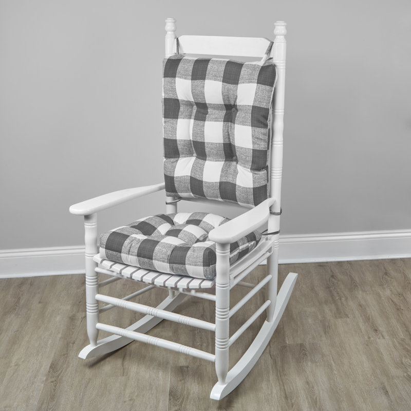 Gray and White Plaid Polyester Rocking Chair Cushion Set