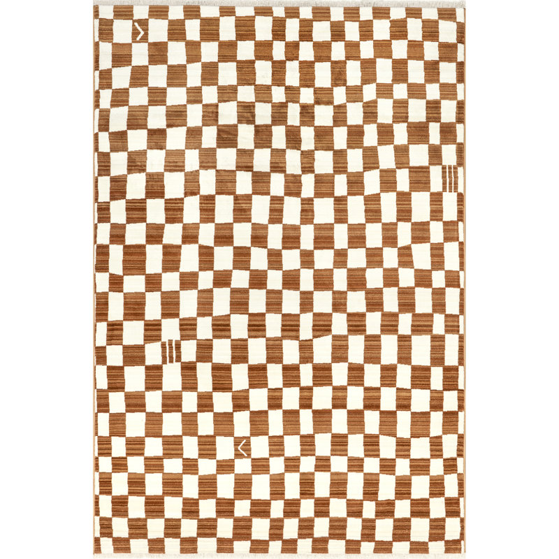 Tapis à franges et à carreaux Dominique, Rectangle 8 pi x 10 pi 6 po