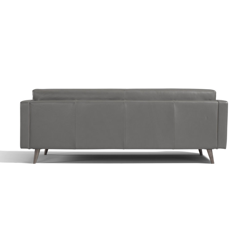 Canapé modulaire à accoudoirs carrés en cuir véritable 87 po Mekhi, Cuir véritable gris foncé