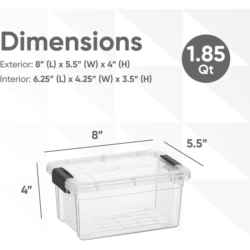 Latitude Run® Clear Storage Bins with Lids, 4 Pack- Plastic Storage Boxes for Home, 1.85 qt