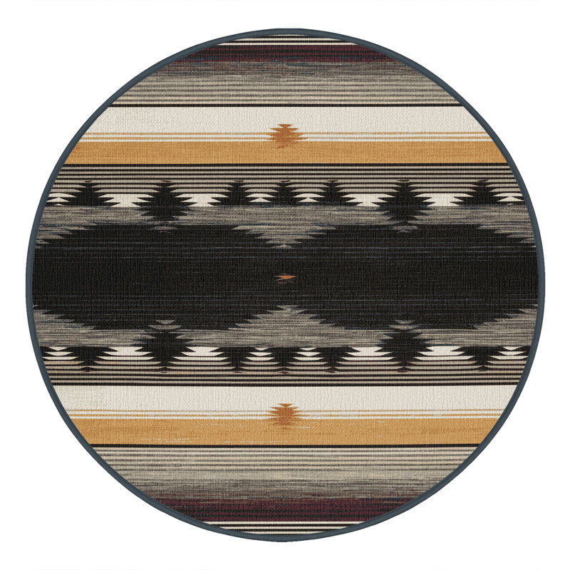 Washable Sunrise Stripe Southwestern Area Rug, Round 8'