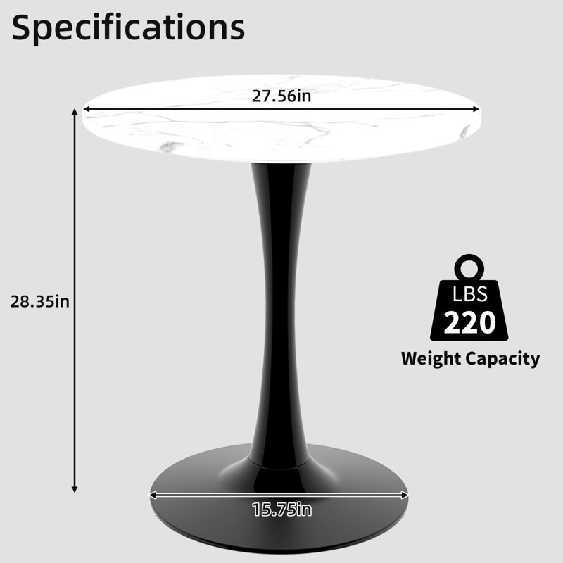Marble-Top Round Side Table With Tapered Pedestal Base, Ideal For Living Room, Modern Minimalist Design, Black