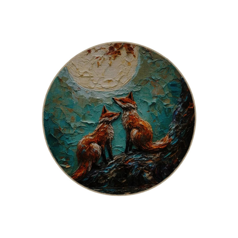 Pastel Theme Abstract Fox Patterned Round Woven Base Modern Decorative Carpet, Round 2'8"