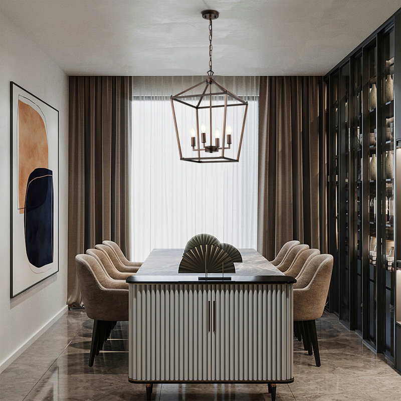 Lustre en fer de style lampadaire Buelex, H 21,7 po x l 15,7 po x P 15,7 po, Bronze huilé