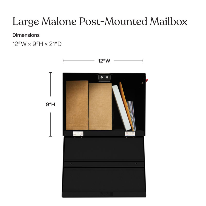 Large Malone Post Mounted Steel Mailbox, Gray, Black, Yes