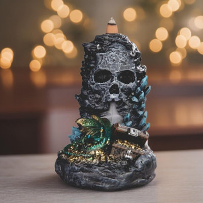6.25"H Dragon with Skull Backflow