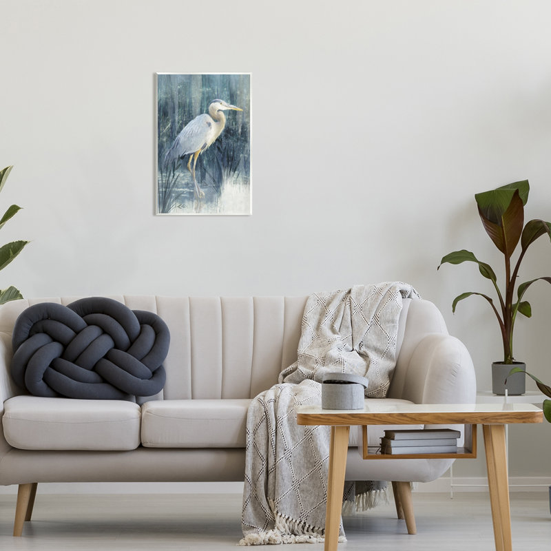 «Egret River Reeds», art mural sur toile flottante par Nina Blue, H 19 po x l 13 po x P 0,5 po, Bois