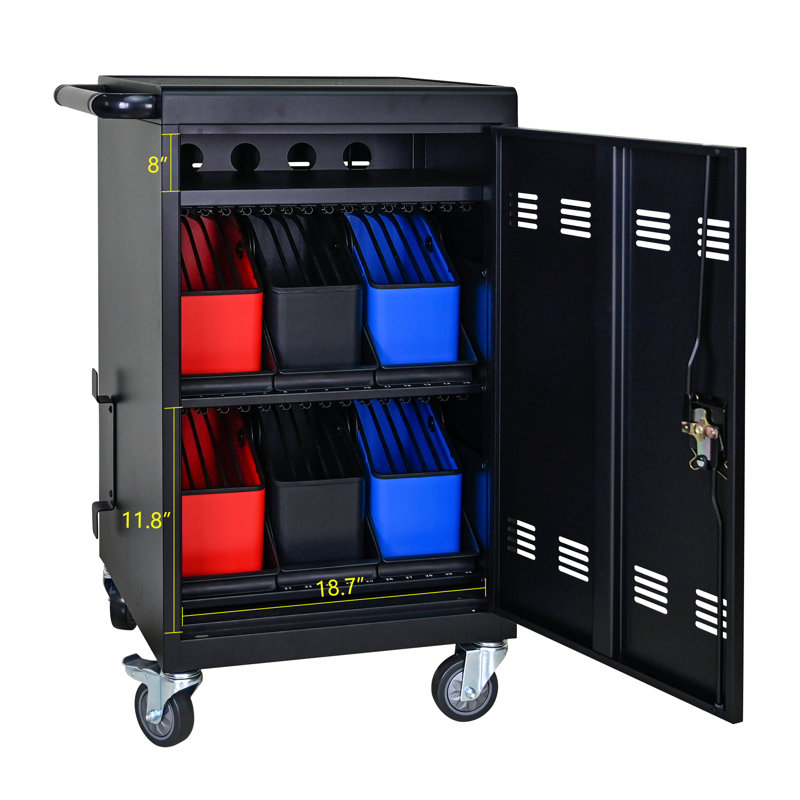 Chariot de charge verrouillable pour 30 appareils, chariot pour ordinateur portable 32 tablettes avec câble et verrou d'organisation
