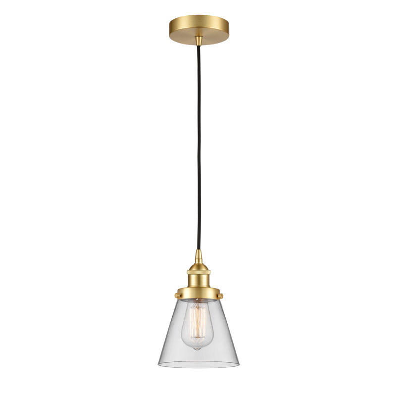 Mini-luminaire suspendu 1 lumière Cone, Clair, H 9,5 po x l 6,25 po x P 6,25 po, Or satiné