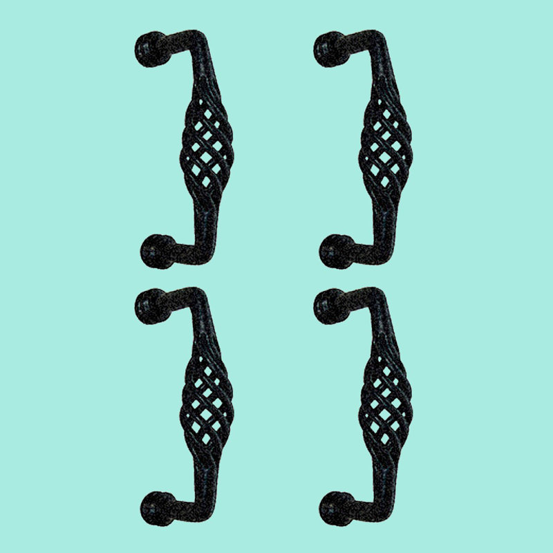 Black Wrought Iron Birdcage Cabinet Pulls with Mounting Hardware