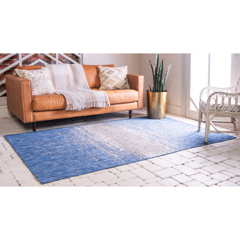 Minturn Abstract Blue/Gray Indoor/Outdoor Area Rug, Rectangle 6'1" x 9'