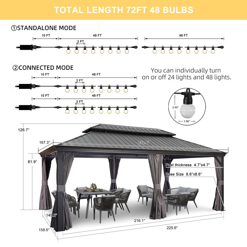 20 Ft. W x 14 Ft. D Aluminum Patio Gazebo Gazebo
