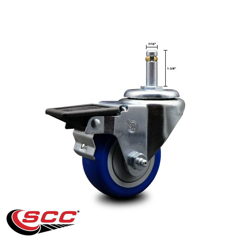Grip Ring Stem Caster with Brake, Blue