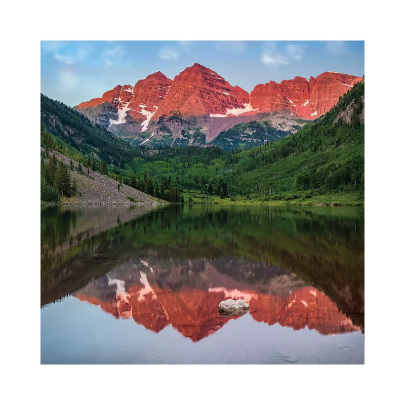 Mirrored Maroon Bells 1 Piece Wrapped Canvas Wall Art, 30.48 cm H x 30.48 cm W
