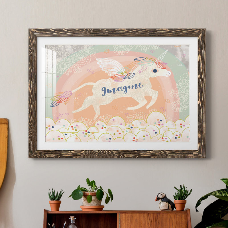 Imagine Licorne - Reproduction de cadre photo sur papier, Noyer, H 31,5 po x l 23,5 po x P 1,5 po