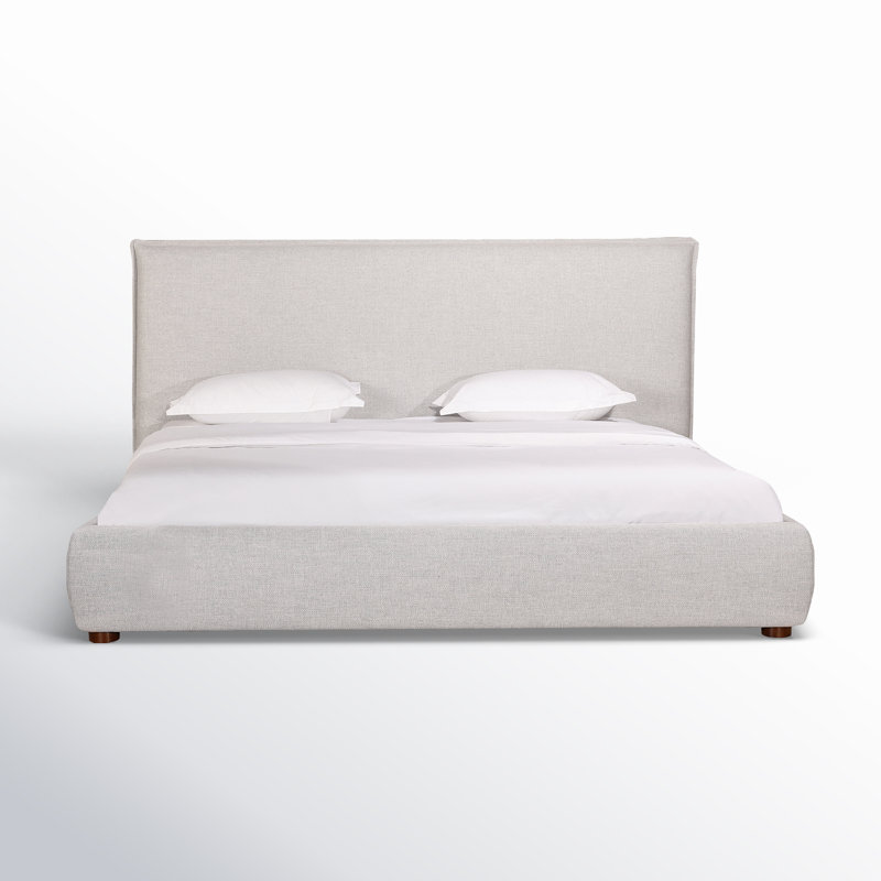 Timothy Upholstered Low Profile Platform Bed, King, Light Gray Basketweave, 45.5