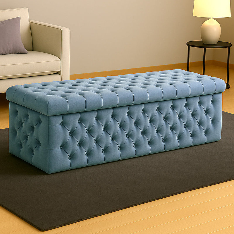 Lux Wide Velvet Chesterfield Rectangle Solid Color Standard Ottoman Box with Storage, 150cm W x 42cm D x 40cm H, Duck Egg