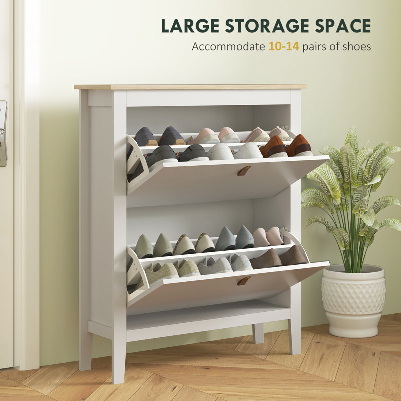 Armoire à chaussures avec 2 tiroirs rabattables, armoire de rangement étroite pour chaussures, blanc