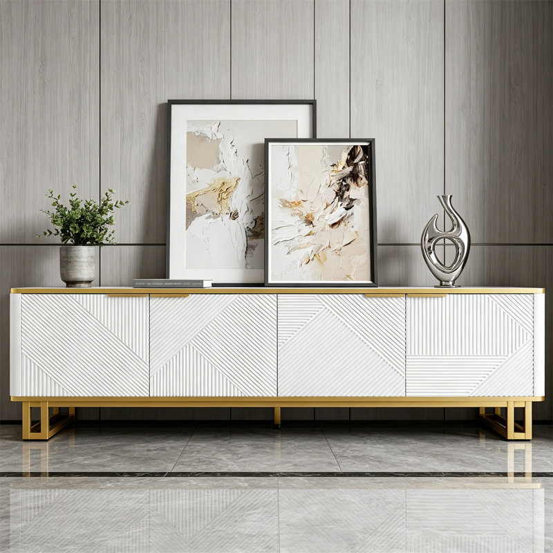Unfinished TV Stand for TVs up to 65" with Fireplace Included, White