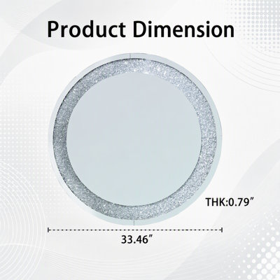 Miroir rond argenté scintillant Crystal Crush Diamond de 33,46 pouces pour décoration murale