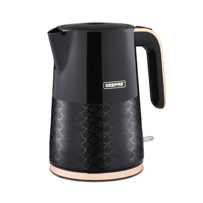 GEEPAS Aurora 1.7L Cordless Electric Kettle | Textured Kettle with 360° Rotational Base & Otter Control | Auto Shut Off LED Lighting | Space Saving Cord Storage Golden Rose Chrome Handle | 3000W