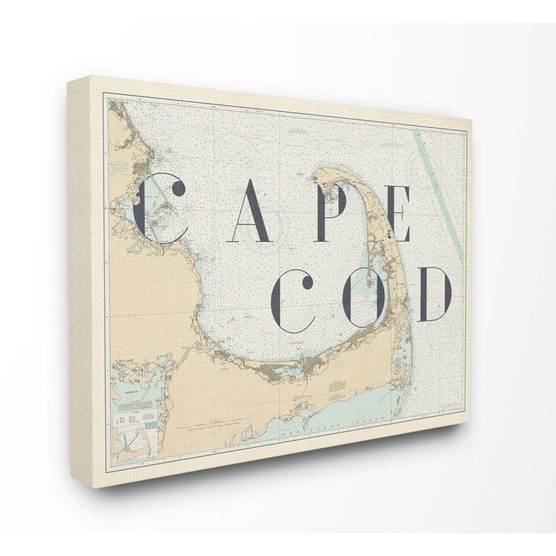 «Cape Cod Beach Vintage Map Word Design», impression, Toile tendue, H 16 po x l 20 po