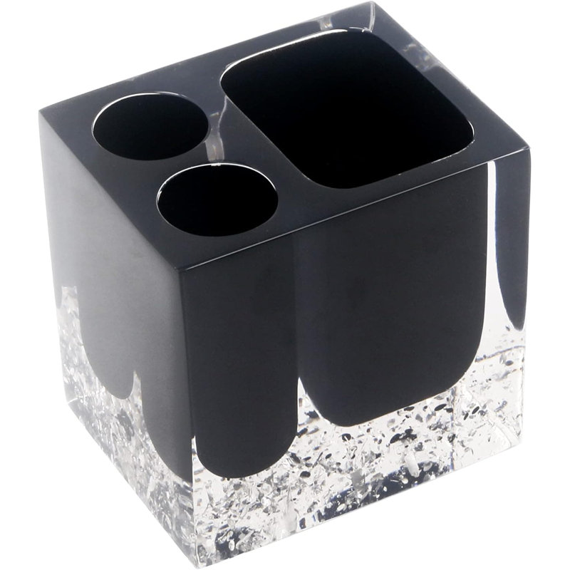 5-Piece Resin Bathroom Kit: Soap Dish, Dispenser, Toothbrush Holder, Tumbler, Black