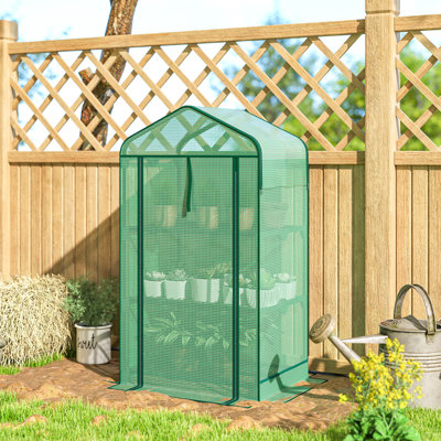 Mini Greenhouse with Screen Roof, Portable Small Greenhouse, Green
