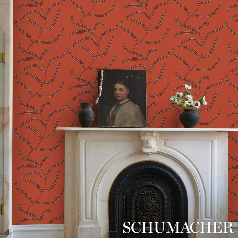 Schumacher x Neisha Crosland Caterpillar Leaf Wallpaper, Tomato