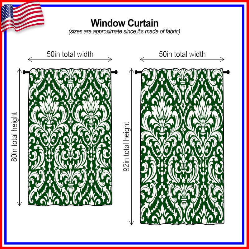 Rideaux vert et blanc en damas, 50" x 92" - 1 Panel, Blockout
