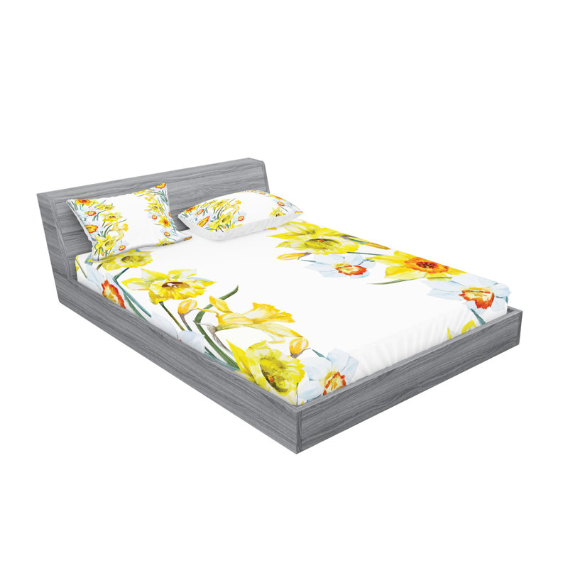 Drap-housse et coussin décoratif Ambesonne, jaune, blanc, rouge, Ensemble de draps pour très grand lit californien