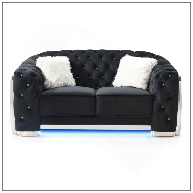 Elegant Black Loveseat With Flared Arms, Black