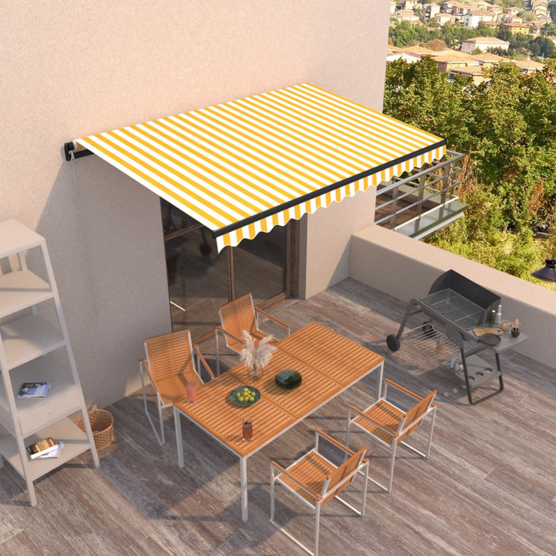 Asko Retractable Patio Awning, Yellow, 245cm H x 450cm W x 350cm D