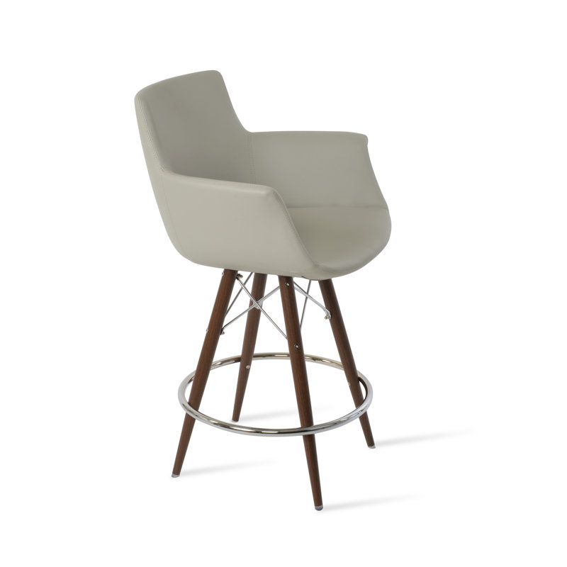 Tabouret de bar et de comptoir Bottega, Tabouret de comptoir (siège d'une hauteur de 24 p, Noyer, Gris clair