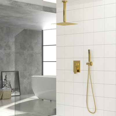Dual Shower Head - 10 Inch Ceiling Mount Square Shower System With Rough-In Valve