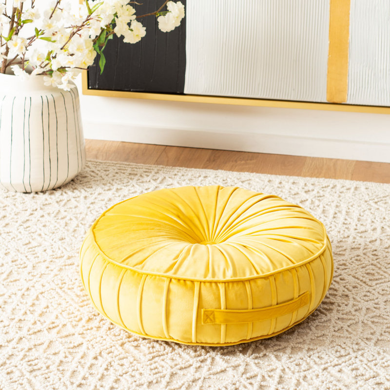 Clary Buttons Throw Pillow, Mustard, 25"x25"