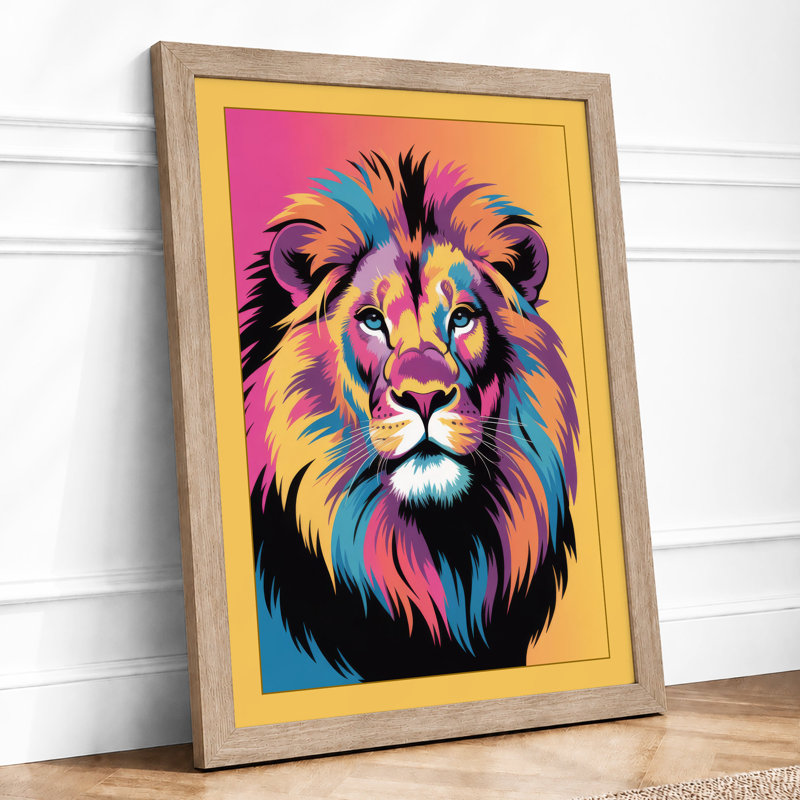 Chromatic Lion Modern - Framed Print, A3 - 42.0 x 29.7 cm, Oak