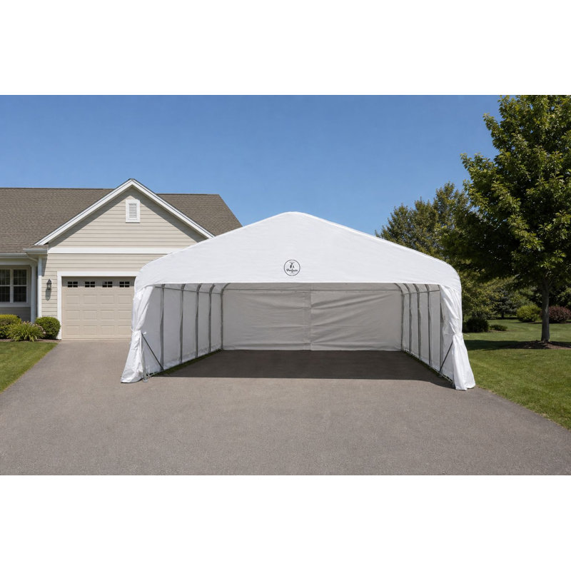 Gazebo Penguin Deluxe Double Car Shelter 20 ft x 20 ft - White