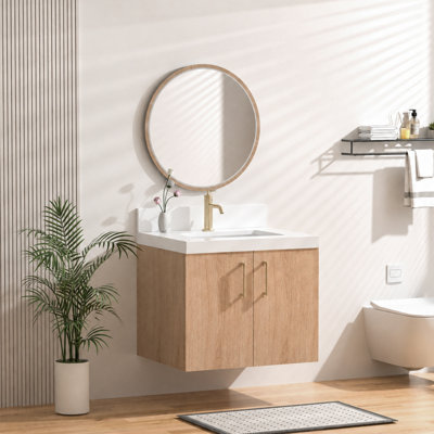 Meuble-lavabo simple mural 24 po avec comptoir en quartz blanc et lavabo en céramique